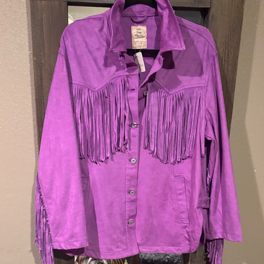 We The Free Purple faux Suede Fringe Jacket